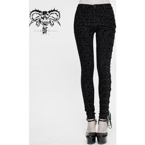 Devil Fashion Womens Gothic Daily Skinny Long Pants Vintage Irregular Slim Fit Jacquard Pencil Trousers