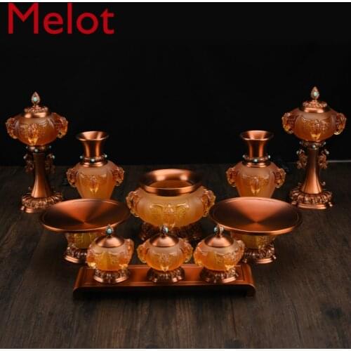 Prayer Set Set Worship Lamp and Buddha Lamp Tribute Cup Holy Grail Plate Fruit Tray Incense Burner for Vase Buddha Front Five