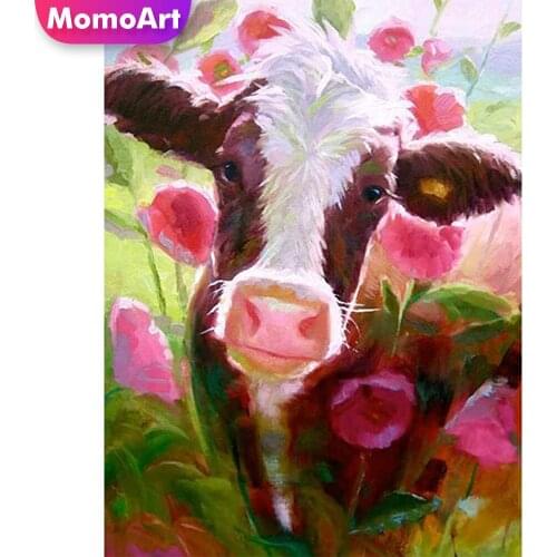 MomoArt Diamond Painting Cow New Arrival Diamond Embroidery Animal Cross Stitch Kits Mosaic Flower Full Drill Square Home Decor