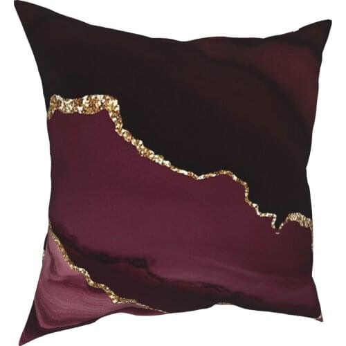 Burgundy Gold Agate Pillowcase Home Decor Texture Cushion Cover Throw Pillow for Living Room Double-sided Printing Unique