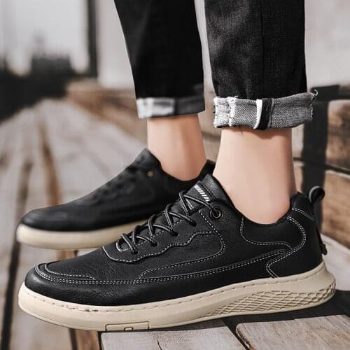 2021 Summer New Fashion Casual Mens Small Leather Shoes Low Top Flat Walking Shoes Casual Anti-skid Sports Mens Shoes