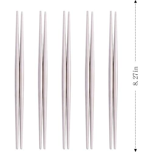 5Pairs Glossy Silver Chinese Chopsticks Japanese Korean Style Sushi Sticks Noodles Fast Food Tableware Reusable Metal Chopsticks