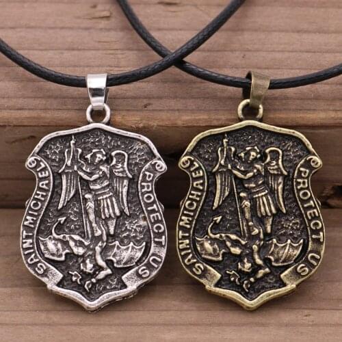 Saint Michael Necklace Archangel Protection Pendant Angel Wing Patron Catholic Saint Medallion Jewelry dropship