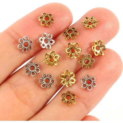 Hollow Tibetan Antique Silver Color Gold Flower Metal Spacer Bead End Caps for Jewelry Making Diy Needlework Finding Accessories