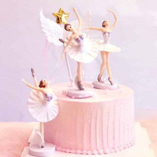 Pink Purple Butterflys Cake Toppers Ballerina Birthday Wedding Party Decoration Girl Kids Baking Accessories Cakecup Decorating