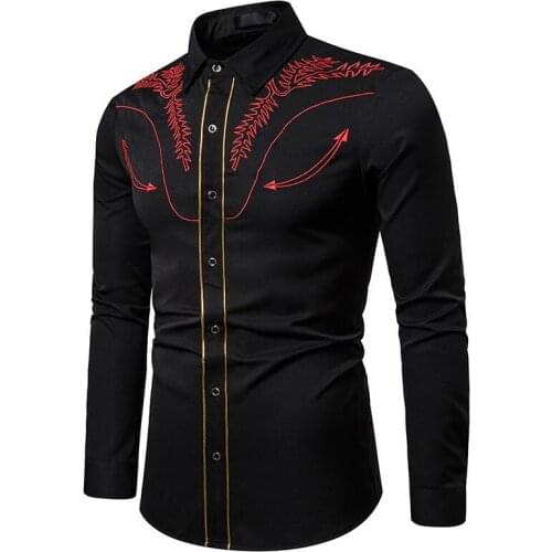 2021 Black Embroidery Shirt Men Brand New Star Mens Button Down Shirts Mens Long Sleeve Dress Shirts Chemise Homme Camisa S-2XL