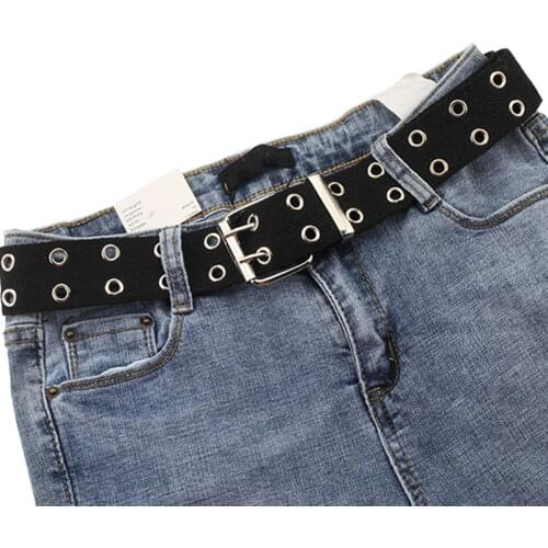 New Design Harajuku Wide Waistband Canvas Web Double Grommet Hole Buckle Belt Female Male Waist Strap Belts for Women Men Jeans