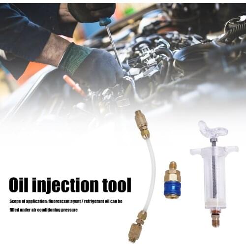 Engine Oil Injection AC Oil Dye Syringe 2 oz Pressure Resistant Transparent Hose with Low Side Quick Connector 1/4 Inch SAE