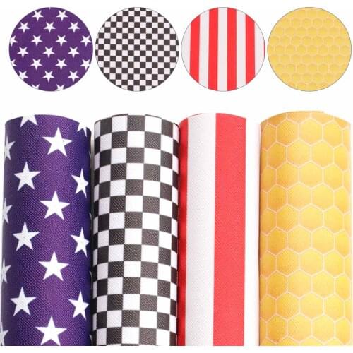 22X30CM A4 Size Synthetic Leather,Stars Stripes Print,Faux Leather Fabric for Sewing, PU Artificial Leather for DIY Bag Material