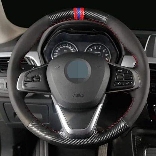 Hand-Stitched Non-Slip Black Genuine Leather Carbon Fiber Car Steering Wheel Cover For BMW 220i 218i 225xe Accessories