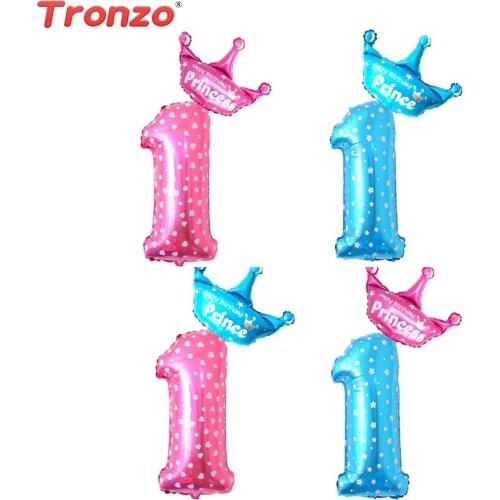 Tronzo Number 1 Foil Balloons Baby Shower Boy Girl Wave Point Crown 1st Birthday Air Balloons Birthday Party Decorations Kids