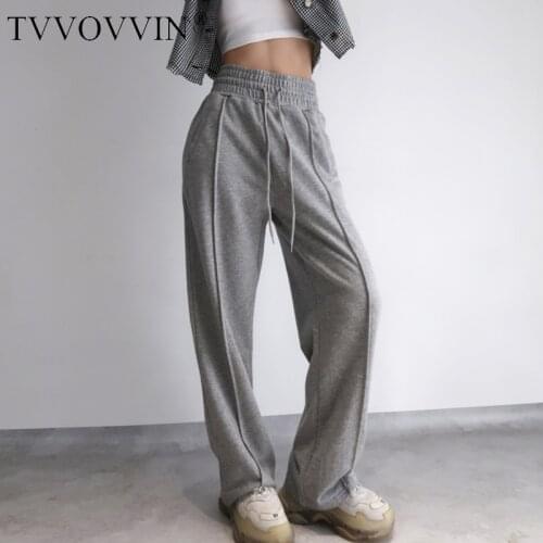 TVVOVVIN High Waist Loose Cotton Fold Slimming All-match Casual Pants Elastic Waist Wide Leg Pants Trousers For Womens I5HF
