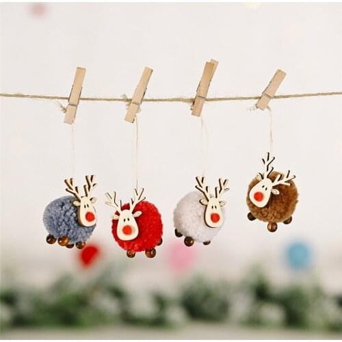 Christmas Tree Decorations Cute Felt Wooden Elk Hanging Pendant Deer Craft Ornament Christmas Decorations for Home New Year 2021