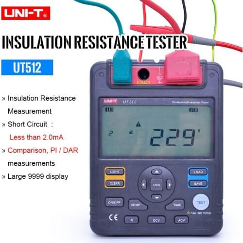 UNI-T Insulation Resistance Tester Digital Megohmmeter UT512 500V--2500V Megger Earth Ground Ohm Meter AC DC Voltmetere
