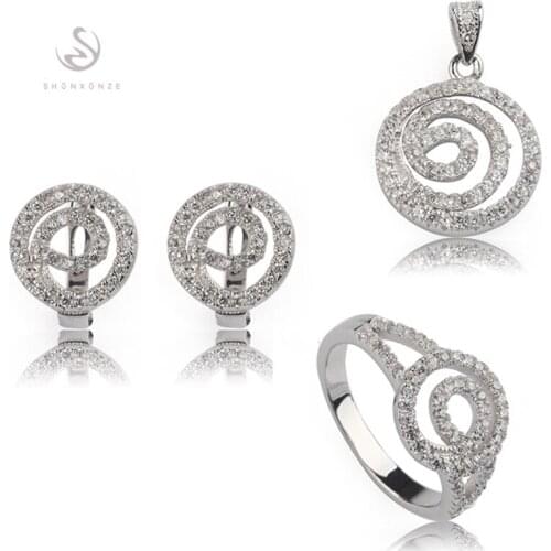 Fleure Esme Vintage fashion jewelry sets womens accessories (ring/earring/pendant) White Cubic Zirconia Rhodium Plated R3170set