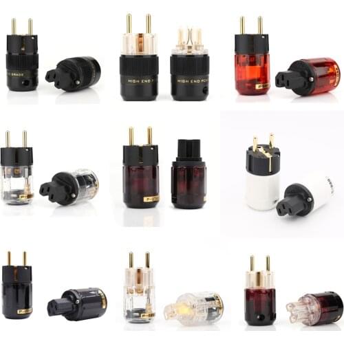 High Quality Schuko Power Plug EU Plug Hifi European plug Male Female Power Plug 24K Gold plated HIFI diy 029 079 046 078