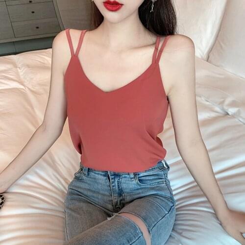 LJSXLS Women V-neck Summer Tank Tops Woman Sleeveles Black Tees Cami Sexy Halter Top Plus Size Elegant Womens White Korean Tops