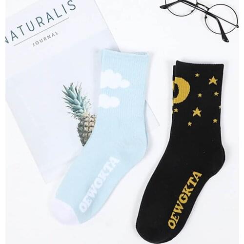 Happy Cloud Pattern Skateboard Socks Women Moon Star Casual Cotton Sock Spring Autumn Hip Hop Sport Socks Couples Soxs New