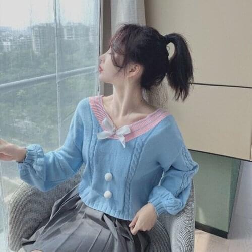 2021 Spring and Autumn Woman Vintage V-neck Sweater Female Long Sleeve Bow Pullover Jumpers Ladies Elegant Knitwear Tops H198