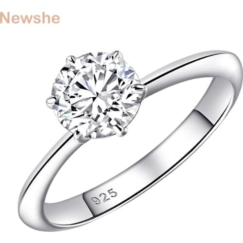 Newshe 925 Sterling Silver Luxury Minimalist Engagement Ring For Women Solitaire Brilliant Round Cut Simulated Diamond CZ