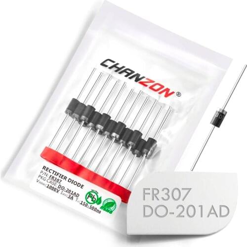 20 Pcs) FR307 Fast Recovery Rectifier Diode 3A 1000V 150-500ns DO-201AD (DO-27) Axial 3 Amp 1000 Volt FR 307 Diodes