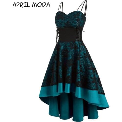 2020 Vintage Lace Overlay Elegant Party High Low Hem Purple Dress Women Spaghetti Strap Lace Up High Waist Slim Midi Dresses