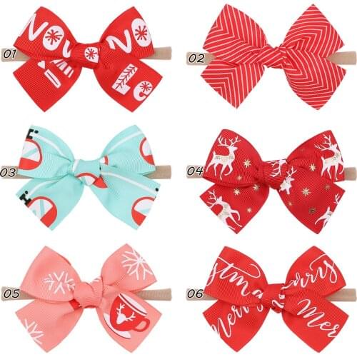 36pc/lot 4.2inch Christmas Hair Bows with Thin Nylon Headband,Baby Girls Hair Bow Headband Newborn Ribbon Hair Bow Hair Clips