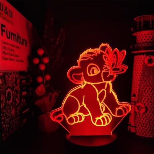 Disney The Lion King Simba 3D Night Light Cute Toys for Kids Desk Lamp Touch Sensor Lighting Anime Xmas Gift Illuminator Led