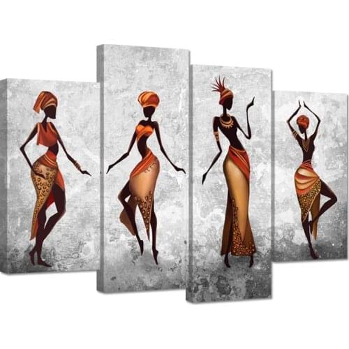 No Framed 4 Pcs American Woman Dancing Girl Wall Art Canvas Posters Pictures Paintings Home Decor for Living Room Decoration