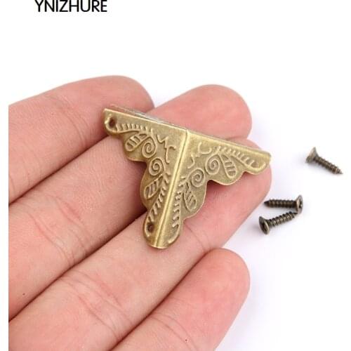 50pcs/set 25mm Jewelry Gift Box Wooden Case Trunk Furniture Hardware Desk Cabinet Corner Decor Protector Gold Bronze Tone