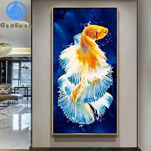 5D DIY Diamond Painting Koi Fish Handmade Full Square or round Drill Embroidery Animal Fish Porch decoration painting artwork
