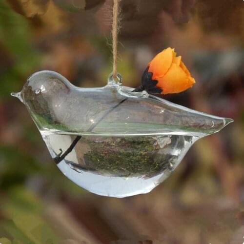 Bird Shaped Hanging Glass Vase Home Decoration Transparent Glass Terrarium Vase Wedding Decoration Prop