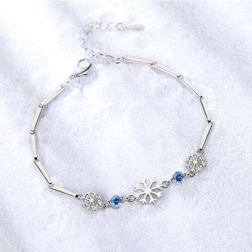 925 sterling silver bracelet fashion jewelry blue crystal snowflake retro simple Zircon spring buckle bracelet 20.5CM