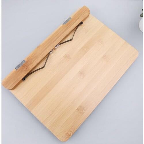 Bamboo Adjustable Reading Book Holder Tray Page Paper Clips Foldable Tablet Cookbook Portable Sturdy Bookstand P9YA
