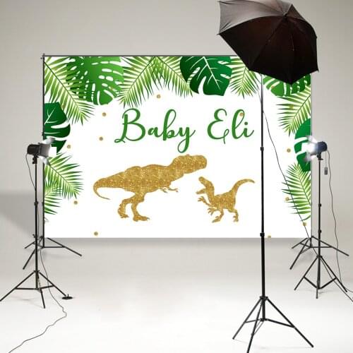 BEIPOTO Dinosaur theme baby shower background tropical plant leaves photography studio backdrop customize vinyl poster B913