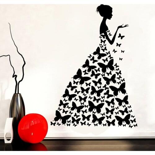 Black Dress Wall Decal Window Sticker Beauty Salon Woman Face Wall Sticker Fashion Style Clothing Dress Model Vinyl Decal C164