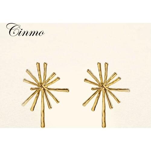 Cinmo Statement Coral Piercing Stud Earrings For Women Girls Hyperbole Gold Kpop Earrings Temperament Party Ear Jewelry Gifts