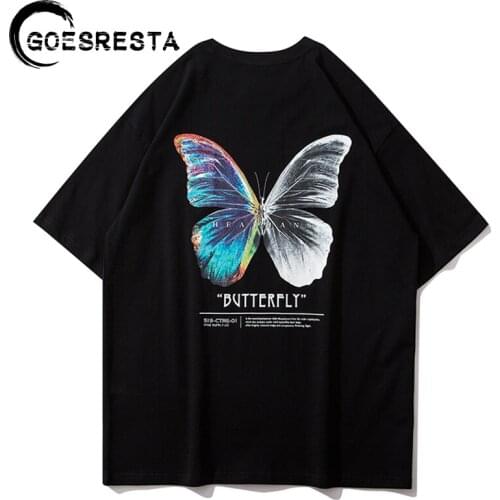 Hip Hop Oversize Cotton T Shirt Men Streetwear Harajuku Color Butterfly Print Tshirt Summer Short Sleeve Fashion Men T-shirt