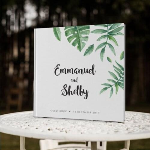 Tropical Leaf White Wedding Guest Book Alternatives,Greenery Wedding Guestbook,Personalized Groom Bride Name Wedding Guest Book