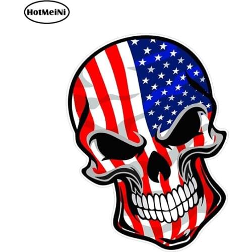 HotMeiNi 12cm X 8.3cm GOTHIC BIKER SKULL with American Stars Stripes Us Flag Motif External Vinyl Decal Car Stickers