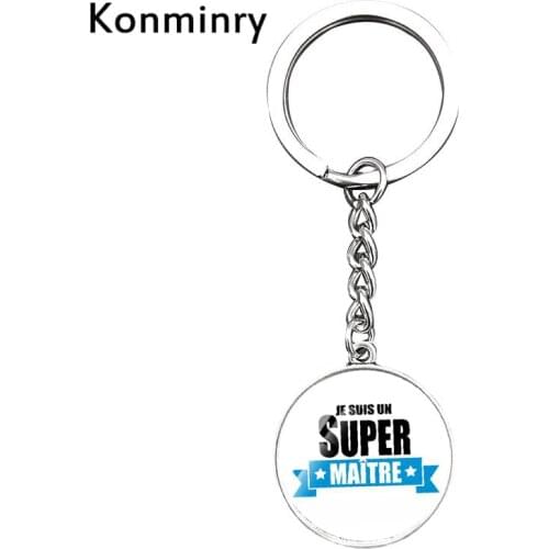 Classic Super Maitre Long Key Chains Maman Mamie French Word Keychains Handmade Glass Dome Keyring Women Men Gifts Jewelry