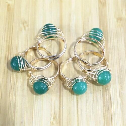 6pcs Momiji Natural Stone Rings for The Women Couple Crystal Rings Adjustable Handmake Gifts for The Birthday Party Wholesale
