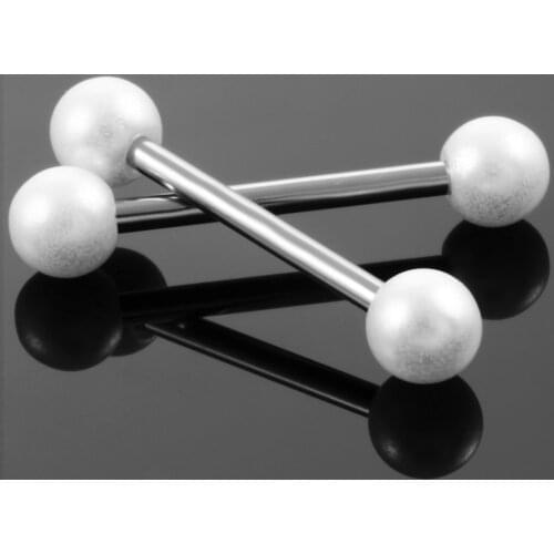 1PC Steel with White Faux Pearl Ball Tongue Barbell Ring Nipple Barbell Piercing Ear Tragus Barbell Piercing Fashion Jewelry 14G
