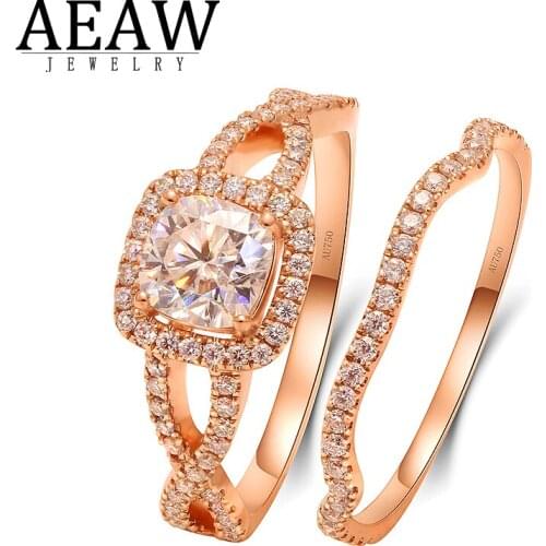 D Color Cushion Cut 1.0Carat Moissanite Engagement Ring Halo Ring Set 14k Rose Gold Fine Ring for Women