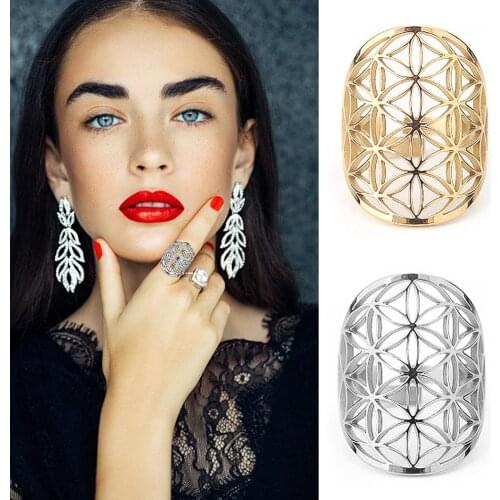 Flower Of Life Ring Hollow Silver Gold Ring Adjustable Stainless Steel Ring Geometry Jewelry For Women Men