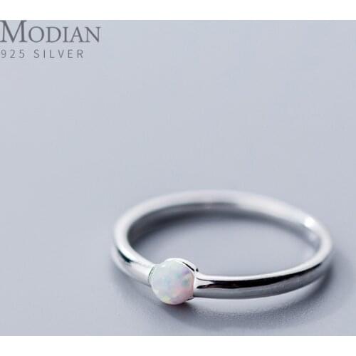 Modian Fashion Minimalist Colorful Opal for Women Authentic 925 Sterling Silver Simple Ring Korea Style Fine Jewelry Accessories