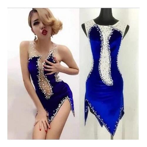 DJ club bar stage costumes Sexy See-through drill skirt Nightclub dance dress birthday party skirts
