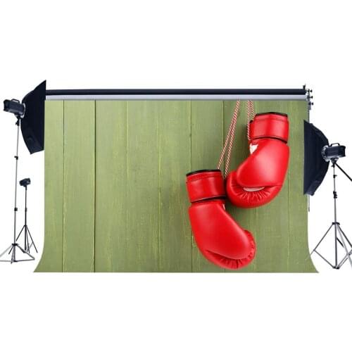 Red Boxing Glove Backdrop Shabby Stripes Wood Floor Backdrops Grunge Board Gymnasium Sports Match Photography Background