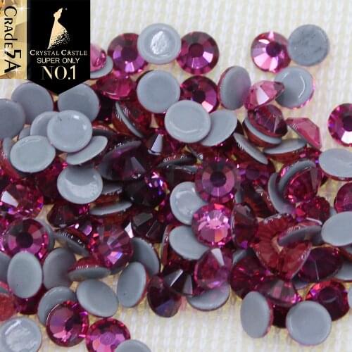 Crystal Castle AAAAA Luxury Crystal Hotfix Fuchsia Color Grey Glue Strass Flatback Rhinestones Hot Fix Crystals For Woman Dress