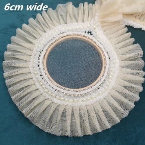 6cm Wide Pleated Mesh And Beaded Lace Fabric DIY Ladies And Childrens Doll Clothes Home Textile Pet Scarf Sewing Accessories